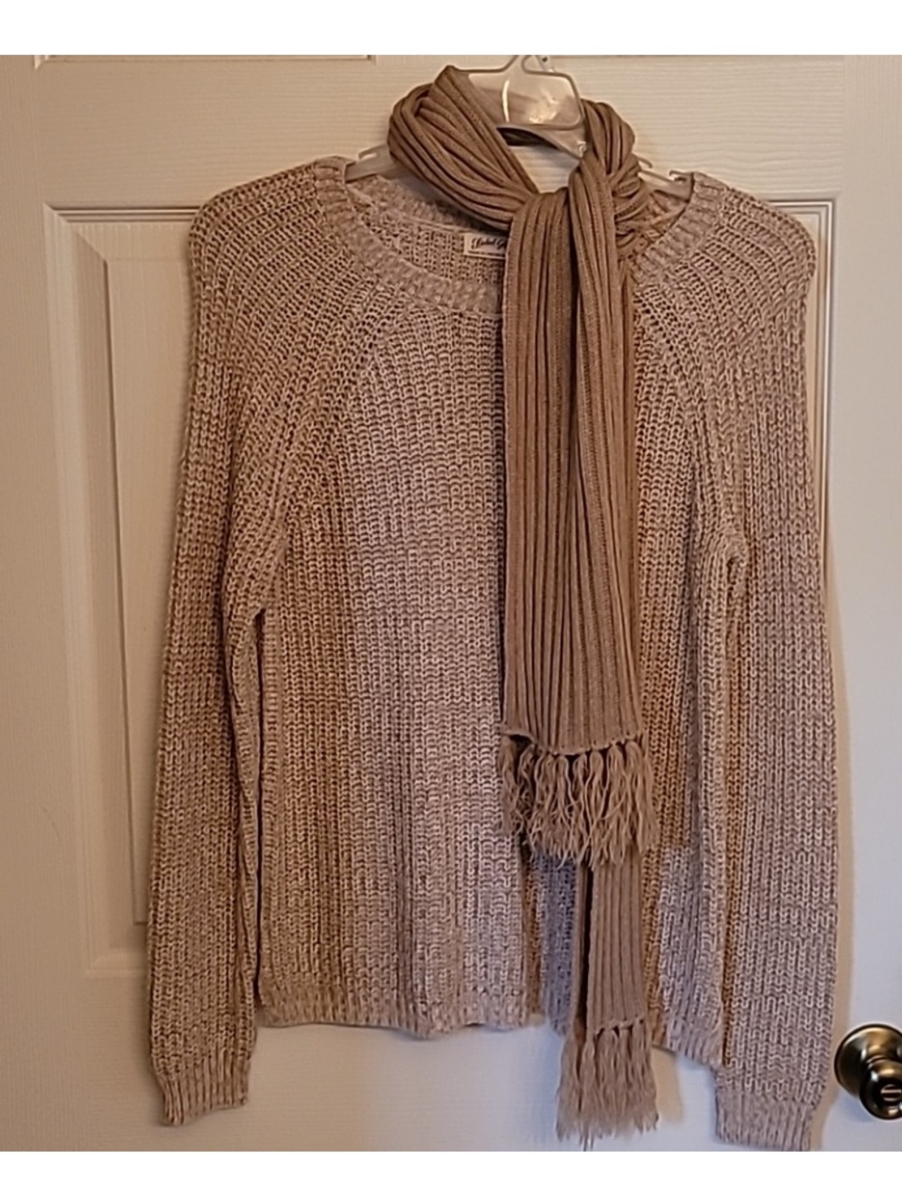 Faded Glory Neutral Beige Knit Sweater with Matching Scarf